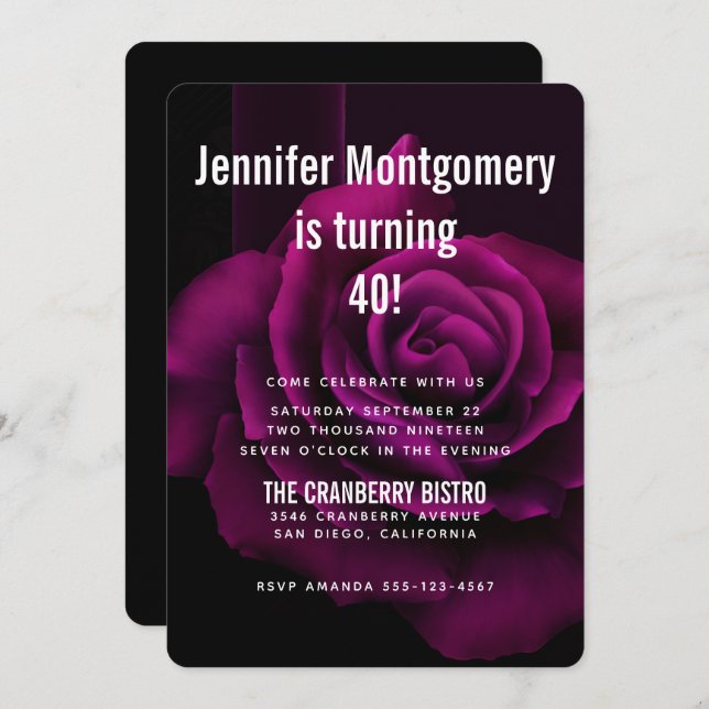 Invitation Fleur gothique violet-rouge rose (Devant / Derrière)