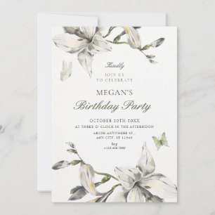 Invitation Fleur grise blanche esthétique anniversaire de flo
