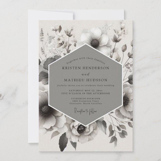 Invitation Fleur grise Élégance Romantique Mariage (Devant)