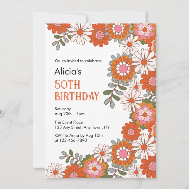 Invitation Fleur hippie Super et feuille élégant Anniversaire (Devant)