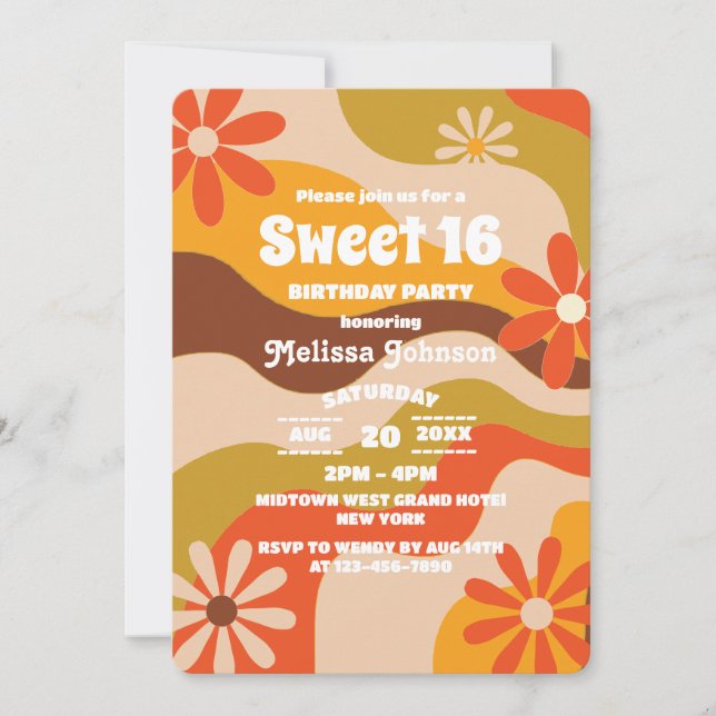 Invitation Fleur hippie Super rétro Sweet 16 (Devant)