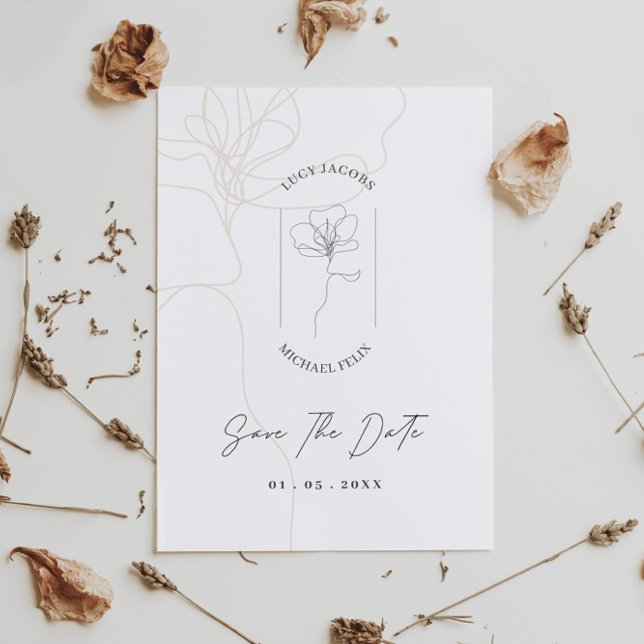 Invitation Fleur illustrée simple classique sauver la date da (Créateur téléchargé)