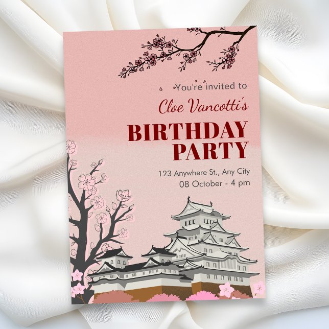 Invitation Fleur japonaise rose pastel pour anniversaire  (Créateur téléchargé)