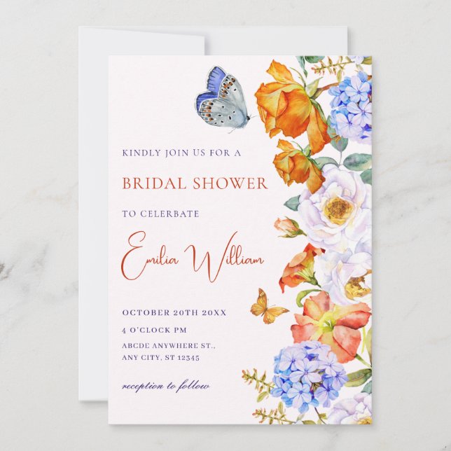 Invitation Fleur jardin papillon nuptiale douche (Devant)