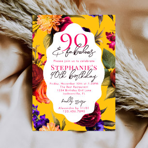 Invitation Fleur Jaune 90 & Incroyable Fête d'anniversaire po