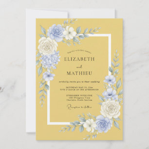 Invitation Fleur Jaune Bleue Floraison Mariage