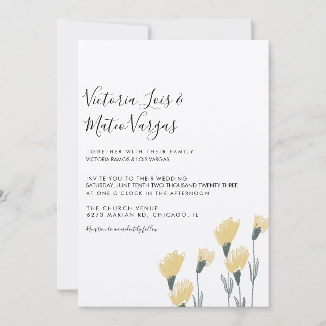 Invitation Fleur Jaune Fleur Florale Mariage (Devant)