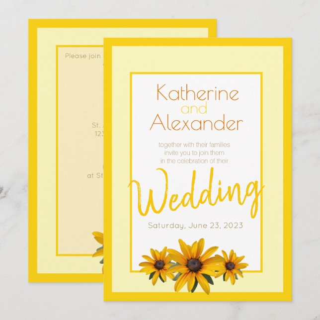 Invitation Fleur Jaune Printemps Été Simple Mariage (Devant / Derrière)