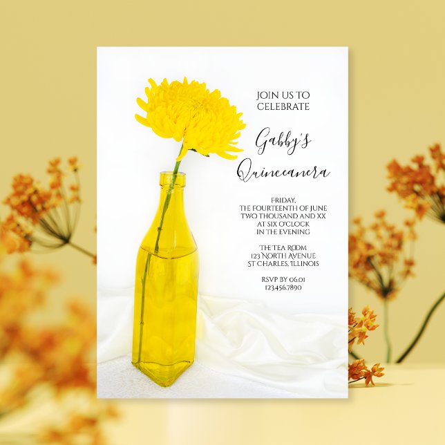 Invitation Fleur jaune sur la Quinceanera blanche (Créateur téléchargé)