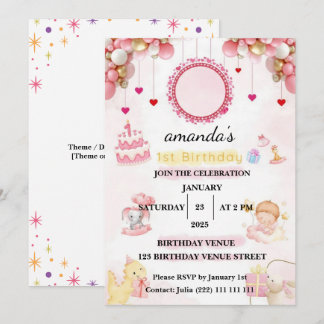 Invitation Fleur - Jolie fête pastel pour le 1er anniversaire