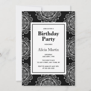 Invitation Fleur Mandala Noir & Blanc