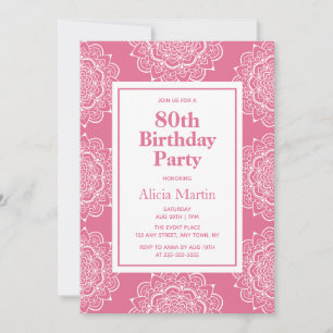 Invitation Fleur Mandala rouge & blanc bleu 70e anniversaire
