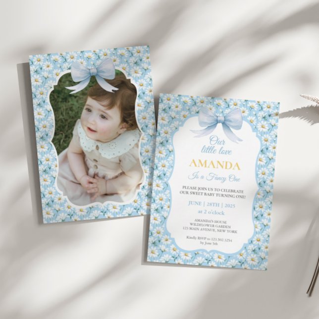 Invitation Fleur marguerite bleue Fancy one Girl Anniversaire (Créateur téléchargé)