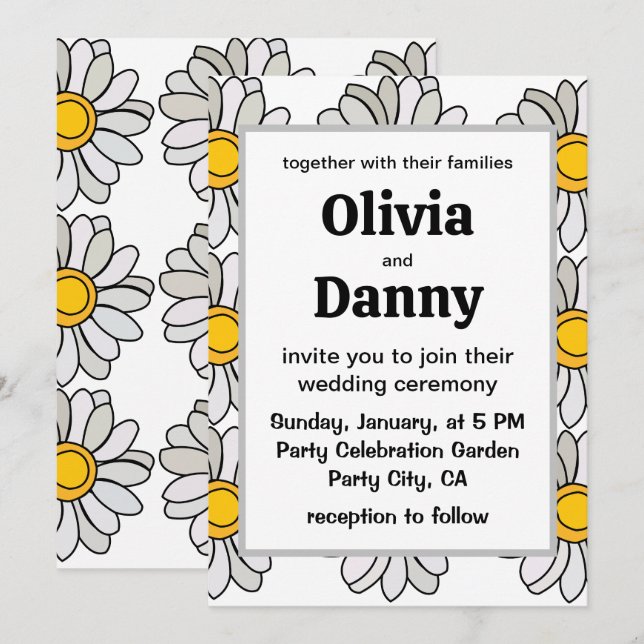 Invitation Fleur marguerite Mariage marguerite (Devant / Derrière)