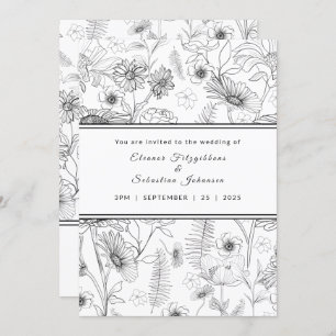 Invitation Fleur marguerite noire et blanche rose motif maria