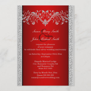 Invitation Fleur mariage d'anniversaire en argent rouge