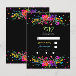 Invitation Fleur moderne brillante et Fiesta noire Réponse RS