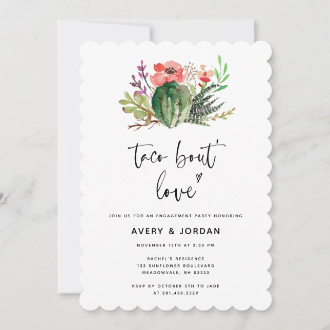 Invitation Fleur moderne Taco Bout Love Party (Devant)