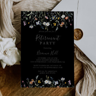 Invitation Fleur Multicolor Floral Black Retraite Party