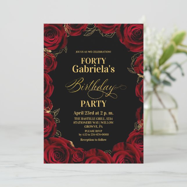 Invitation Fleur noir rouge or 40e anniversaire   (Debout devant)