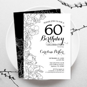 Invitation Fleur noire blanche 60e fête d'anniversaire