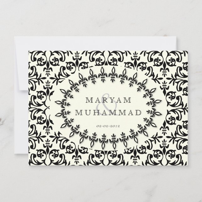 Invitation Fleur noire de mariage islamique de Damas engageme (Devant)