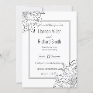 Invitation Fleur noire et blanche Dahlia