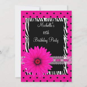 Invitation Fleur noire et blanche de zèbre de tache rose pour