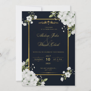 Invitation Fleur noire et dorée minimaliste chic