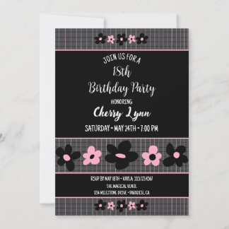 Invitation Fleur noire et rose Pinstripe Anniversaire