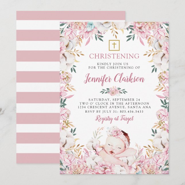 Invitation Fleur nouveau-né Christening (Devant / Derrière)