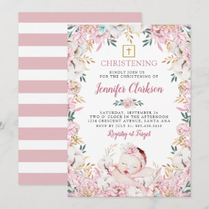 Invitation Fleur nouveau-né Christening