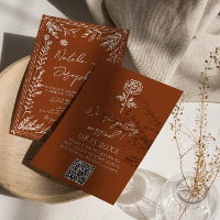 Fleur Orange Brûlé Terre Cuite Code QR Mariage