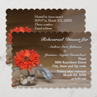 Invitation Fleur orange dans le Dîner de répétition Jar Mason