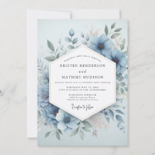 Invitation Fleur Pâle Bleue Mariage Éthéré