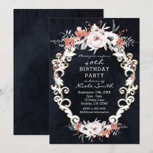 Invitation Fleur Pâle Craie Sombre Élégante Fête d'Anniversai