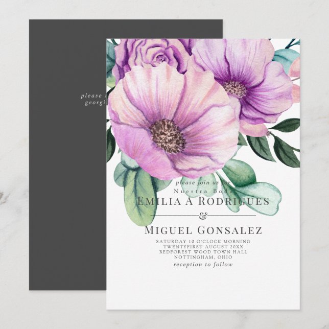 Invitation Fleur Pâle Rustique Mariage Espagnol Nuestra Boda (Devant / Derrière)