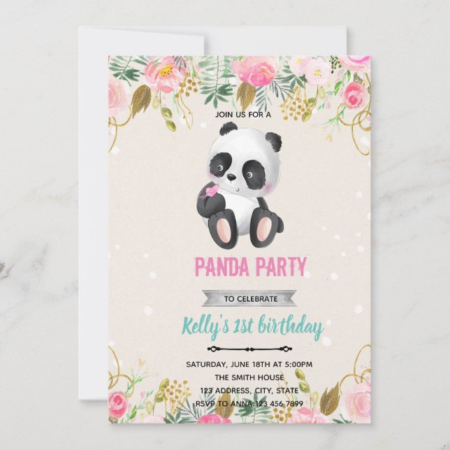 Invitation fleur panda fille (Devant)
