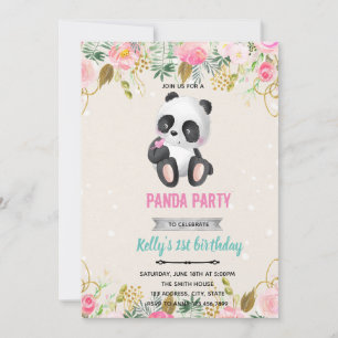 Invitation fleur panda fille