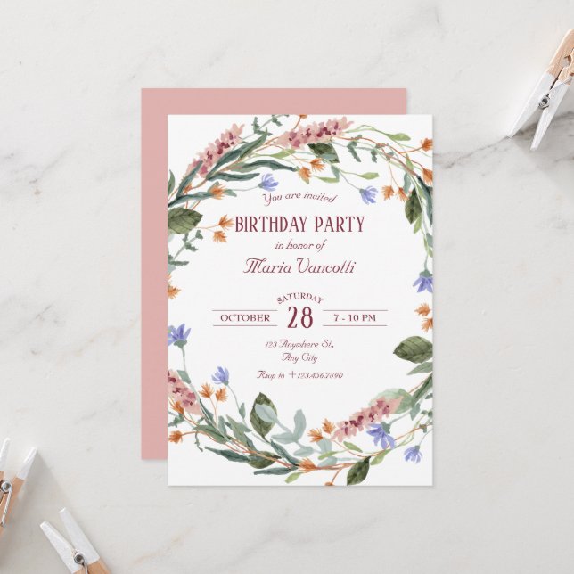 Invitation Fleur pastel (Devant/Arrière en situation)