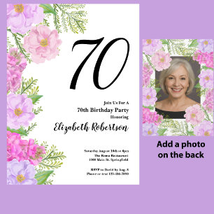 Invitation Fleur peinte Modèle photo personnalisé 70e anniver