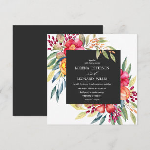 Invitation Fleur peinte Moderne ÉLÉGANT Rustique carré gris 
