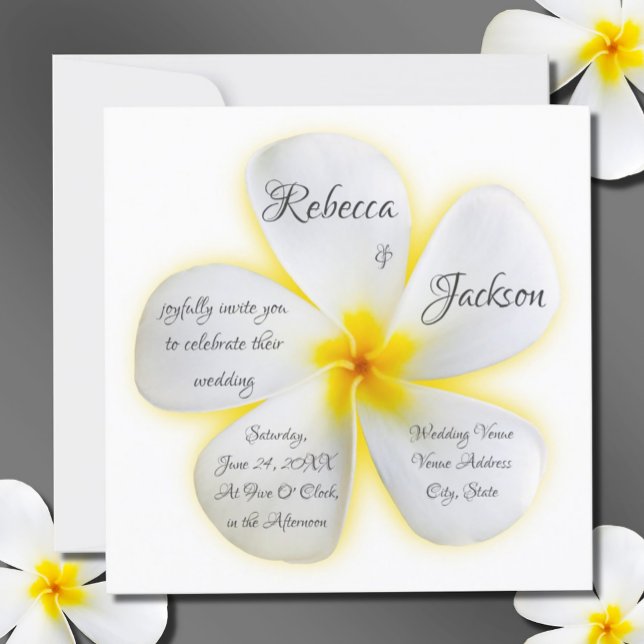 Invitation Fleur Plumeria blanche avec Jaune, Mariage, (Créateur téléchargé)