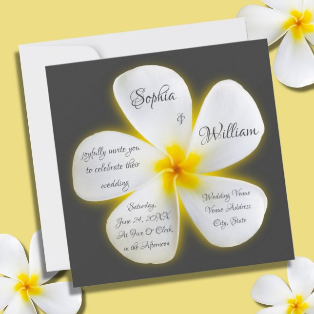 Invitation Fleur Plumeria blanche Carré moderne, Mariage (Créateur téléchargé)