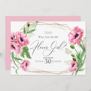 Invitation Fleur   Poppies d'aquarelle rose