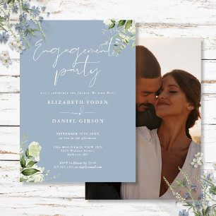 Invitation Fleur poussiéreuse bleu script photo engagement pa