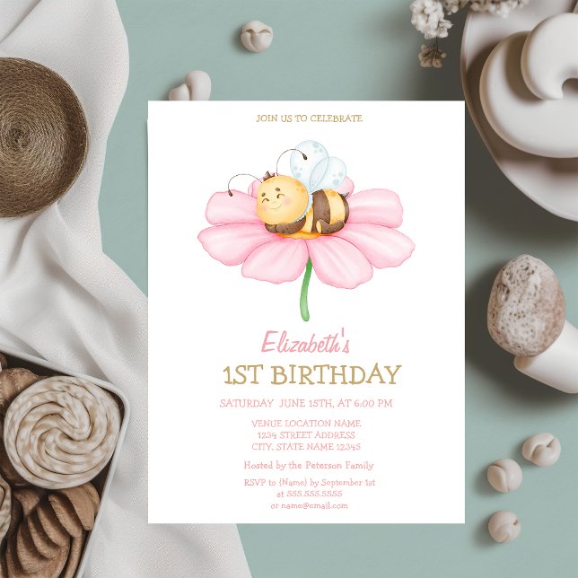 Invitation Fleur rayée de miel de bébé doux Anniversaire  (Créateur téléchargé)