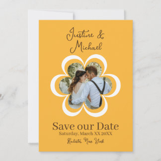Invitation Fleur Rétro Photo Orange Mariage Enregistrer la Da