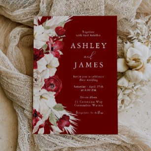 Invitation Fleur romantique : Blanc & Rouge Floral Mariage mo