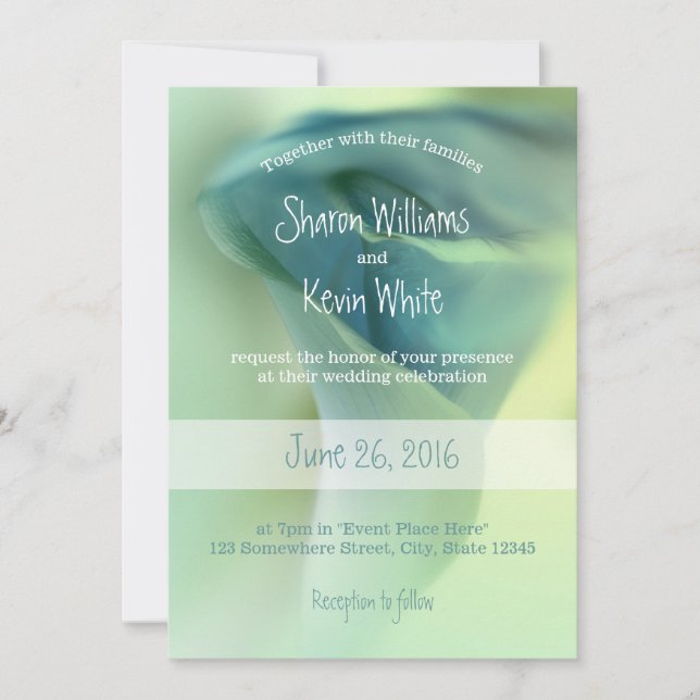 Invitation Fleur romantique dans les tons bleus Mariage (Devant)